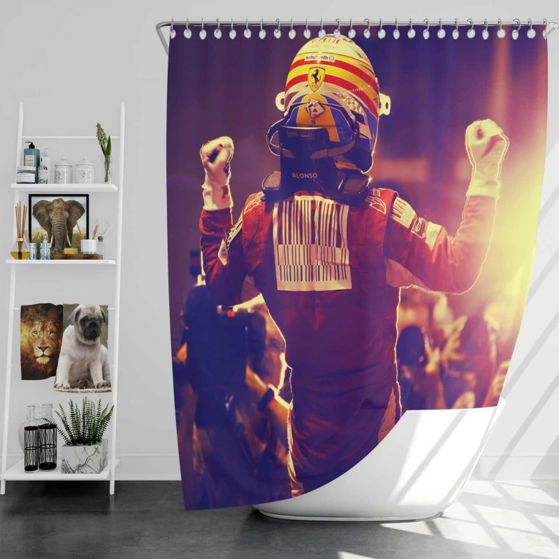 Fernando Alonso Powerful Spanish Formula 1 Player Shower Curtain