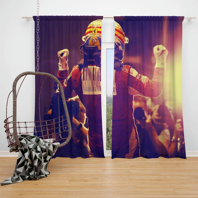 Fernando Alonso Powerful Spanish Formula 1 Player Window Curtain