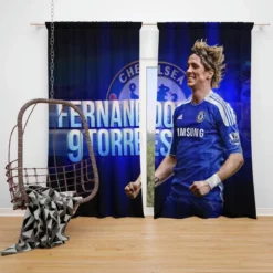 Fernando Torres Energetic Soccer Player Window Curtain