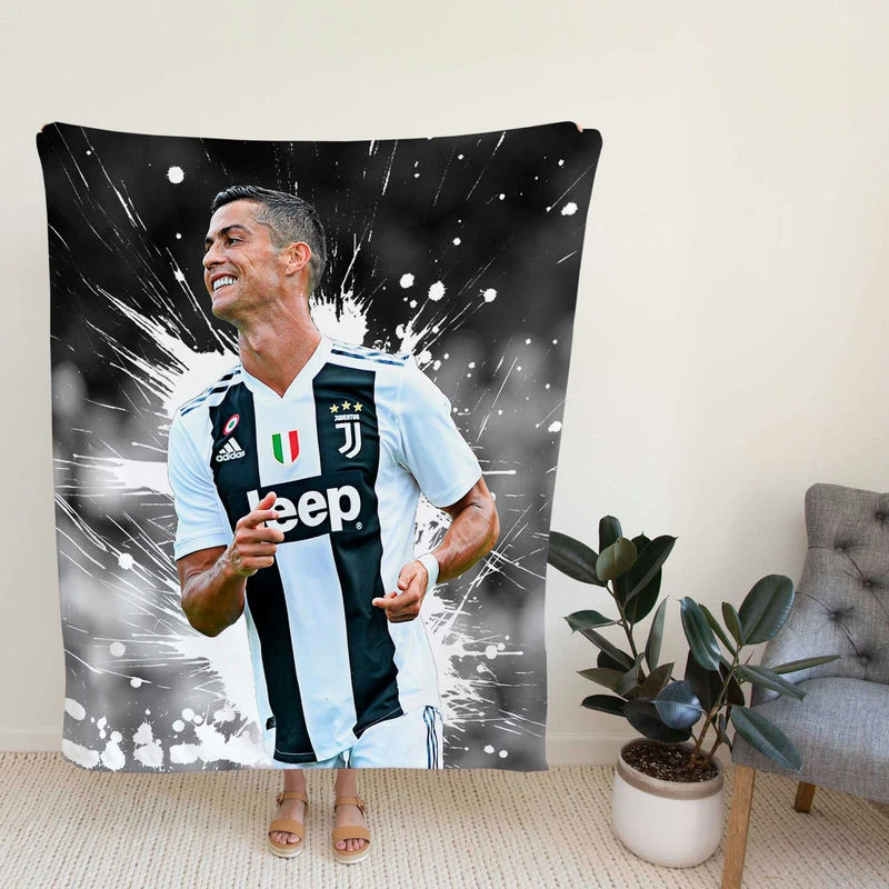 Focused Juve Football Player Cristiano Ronaldo Fleece Blanket