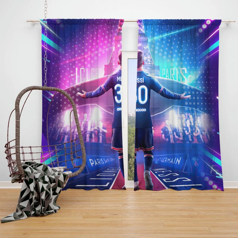 Focused PSG Football Player Lionel Messi Window Curtain