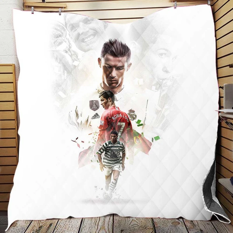 Four European Golden Shoes Winner Cristiano Ronaldo Quilt Blanket