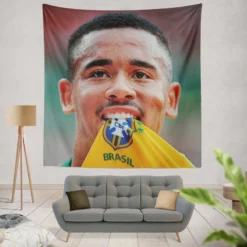 Gabriel Jesus Brazilian Top Ranked Football Player Tapestry