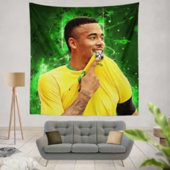 Gabriel Jesus Exciting Brazilian Forward Player Tapestry