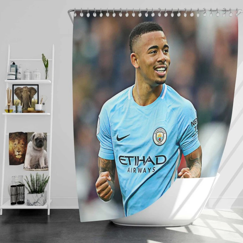 Gabriel Jesus Famous Manchester City Football Player Shower Curtain