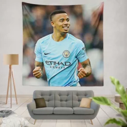 Gabriel Jesus Famous Manchester City Football Player Tapestry