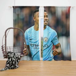 Gabriel Jesus Famous Manchester City Football Player Window Curtain