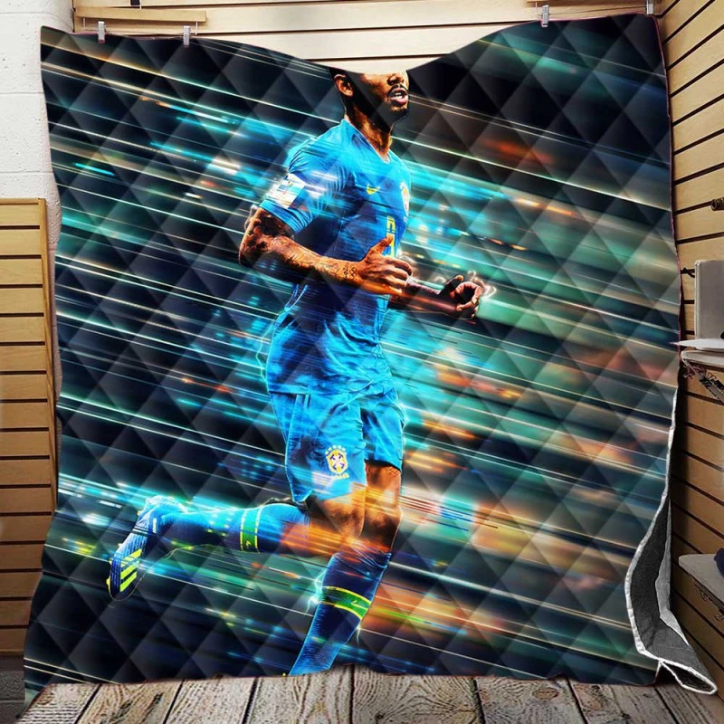 Gabriel Jesus In Brazilian Blue Jersey Quilt Blanket