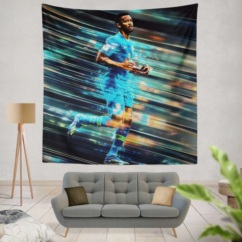 Gabriel Jesus In Brazilian Blue Jersey Tapestry