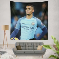 Gabriel Jesus Popular Manchester City Football Player Tapestry