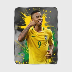 Gabriel Jesus Powerfull Brazilian Football Player Fleece Blanket 1