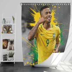 Gabriel Jesus Powerfull Brazilian Football Player Shower Curtain