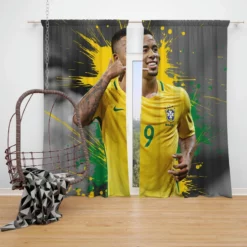 Gabriel Jesus Powerfull Brazilian Football Player Window Curtain