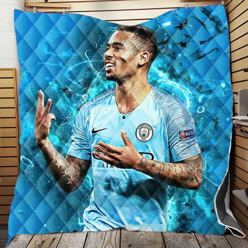 Gabriel Jesus Strong Man United Football Player Quilt Blanket