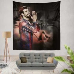 Gerard Pique Energetic Barcelona Football Player Tapestry