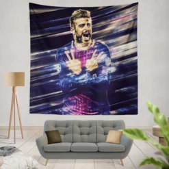Gerard Pique Exciting Barcelona Football Player Tapestry