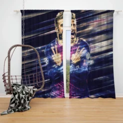 Gerard Pique Exciting Barcelona Football Player Window Curtain