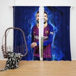 Gerard Pique Strong Barcelona Defend Football Player Window Curtain