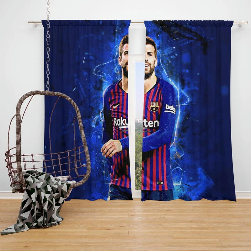 Gerard Pique Strong Barcelona Defend Football Player Window Curtain