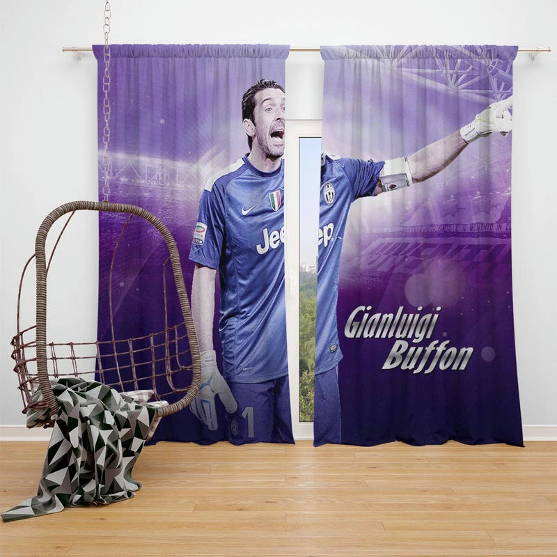 Gianluigi Buffon Energetic Italian Football Player Window Curtain
