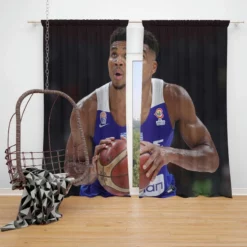 Giannis Antetokounmpo Strong Basketball Player Window Curtain