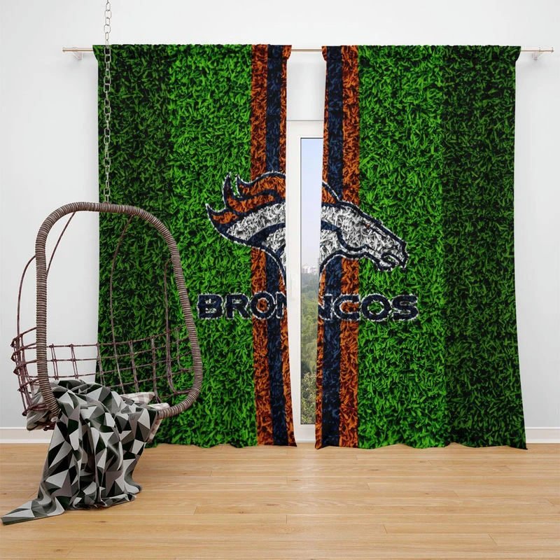 Grass Design NFL Denver Broncos Logo Window Curtain