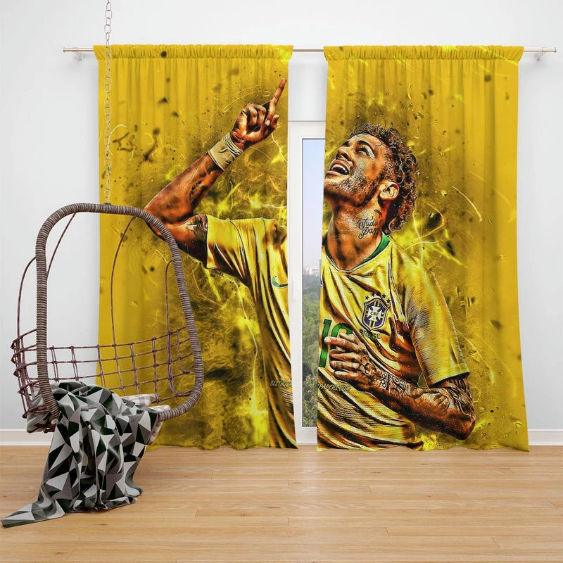 Hardworking Brazil Sports Player Neymar Window Curtain