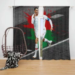 Hardworking Sports Player Cristiano Ronaldo Window Curtain