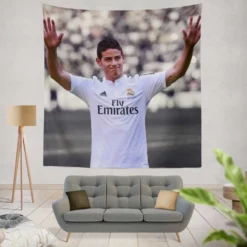 James Rodriguez Energetic Real Madrid Football Player Tapestry