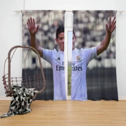 James Rodriguez Energetic Real Madrid Football Player Window Curtain
