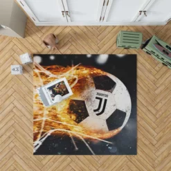 Juve Fire Ball Football Design Logo Rug