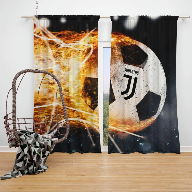 Juve Fire Ball Football Design Logo Window Curtain