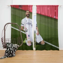 Karim Benzema Encouraging Football Player Window Curtain
