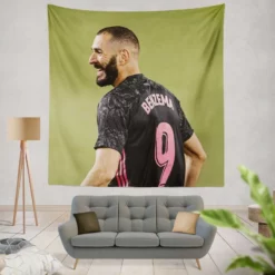 Karim Benzema Football Player in Black Tapestry