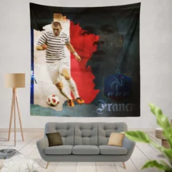 Karim Benzema France Stripe Jersey Football Player Tapestry