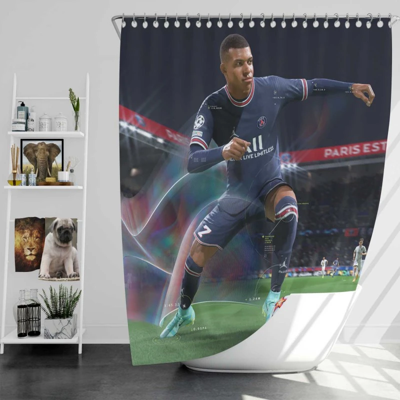 Kylian Mbappe FIFA 22 PlayStation Shower Curtain