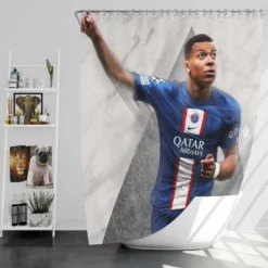 Kylian Mbappe FIFA 23 Soccer Game Shower Curtain