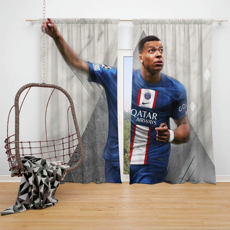 Kylian Mbappe FIFA 23 Soccer Game Window Curtain