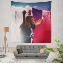 Kylian Mbappe French Professional Football Player Tapestry