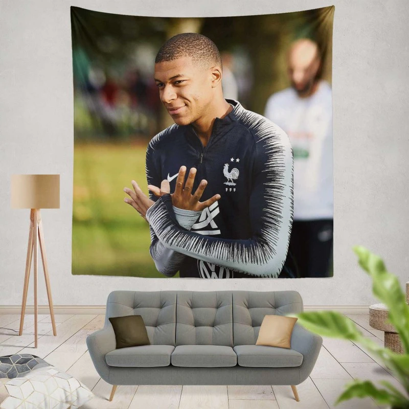 Kylian Mbappe Lottin  France Coupes de France Player Tapestry