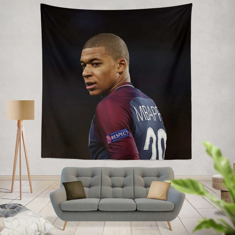Kylian Mbappe Lottin  PSG France Football Player Tapestry