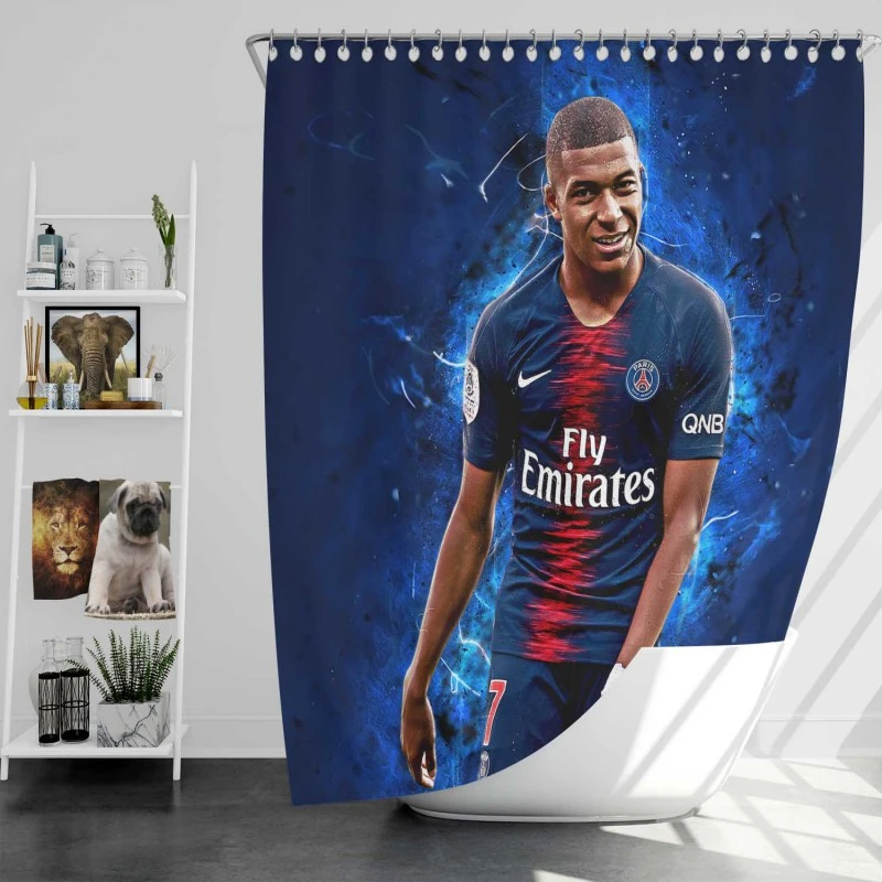 Kylian Mbappe Lottin  PSG Globe Soccer Best Player Shower Curtain