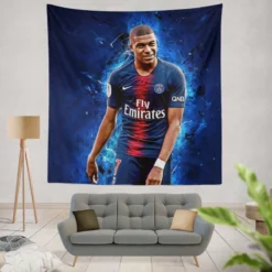 Kylian Mbappe Lottin  PSG Globe Soccer Best Player Tapestry