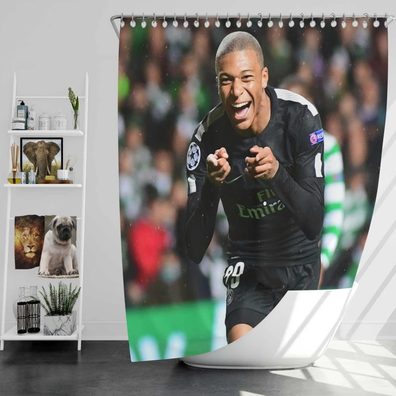 Kylian Mbappe Lottin  PSG UEFA Champions League Player Shower Curtain