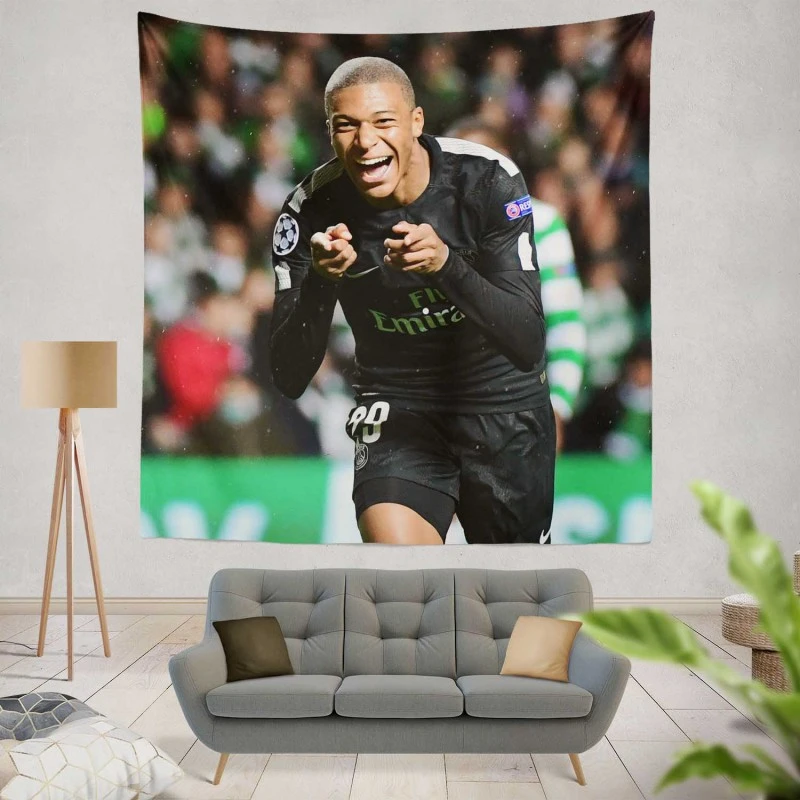 Kylian Mbappe Lottin  PSG UEFA Champions League Player Tapestry