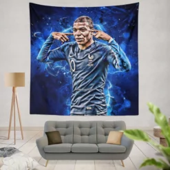 Kylian Mbappe Powerfull French Player Tapestry