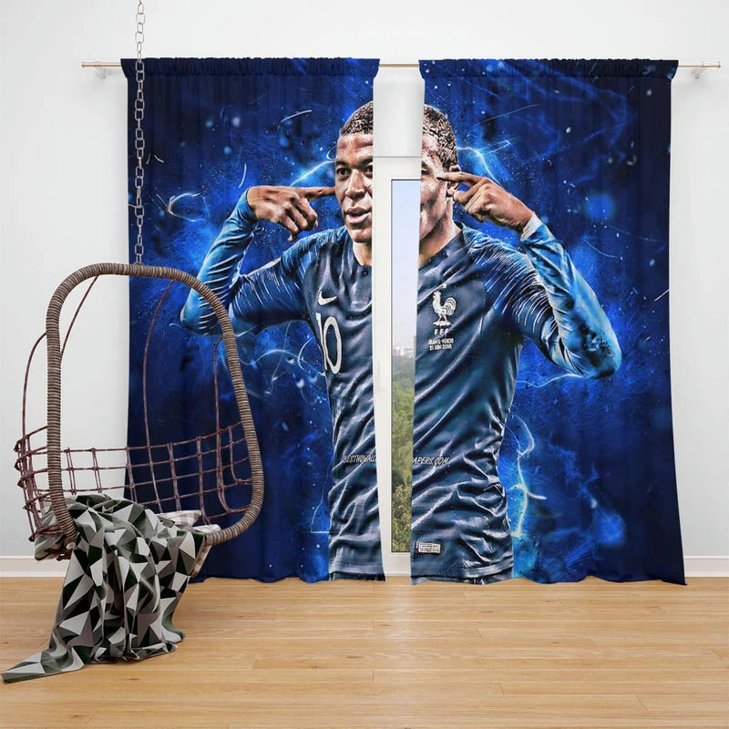 Kylian Mbappe Powerfull French Player Window Curtain