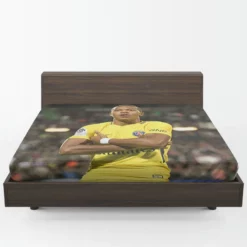 Kylian Mbappe in PSG Yellow Jersey Fitted Sheet 1