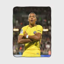 Kylian Mbappe in PSG Yellow Jersey Fleece Blanket 1