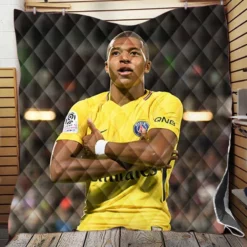 Kylian Mbappe in PSG Yellow Jersey Quilt Blanket